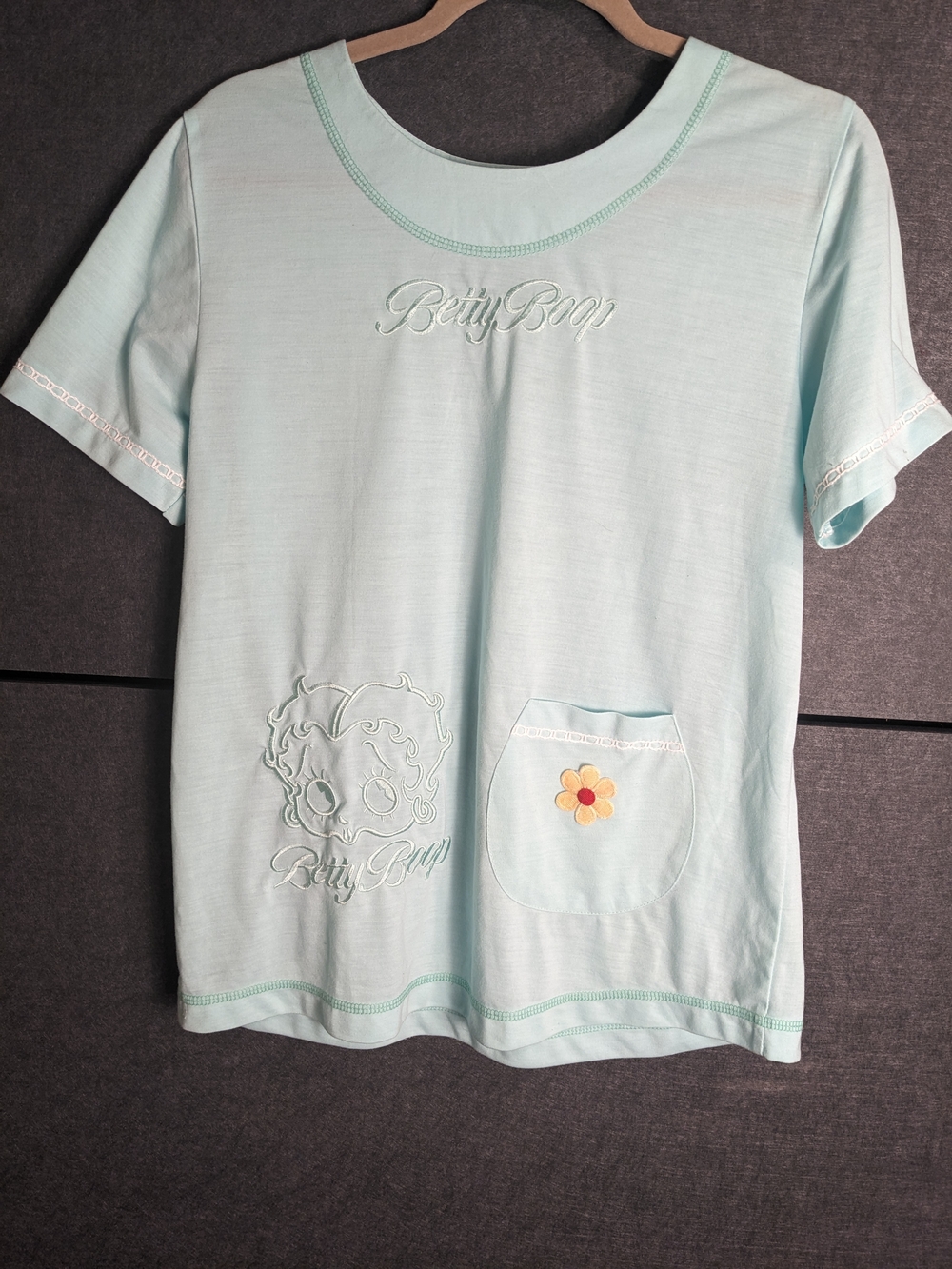 Betty Boop Girls' Light Blue Short Sleeve Pocket Top